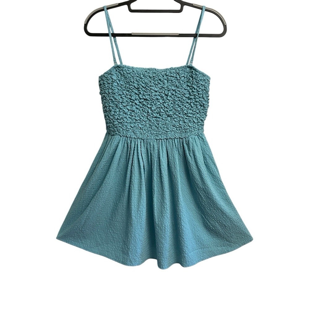 AMERICAN EAGLE Light Blue Textured Smocked Mini Dress with Pockets